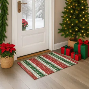 Luxury Washable Indoor/Outdoor Merry & Bright Red 1\'8\" x 2\'6\" Rug
