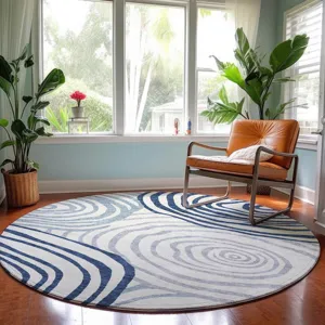 Machine Washable Indoor/Outdoor Neo Blue 8\' x 8\' Round Rug