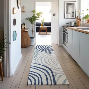 Machine Washable Indoor/Outdoor Neo Blue 2\'3\" x 7\'6\" Runner Rug