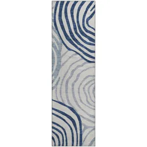 Machine Washable Indoor/Outdoor Neo Blue 2\'3\" x 7\'6\" Runner Rug