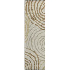 Machine Washable Indoor/Outdoor Neo Gold 2\'3\" x 7\'6\" Runner Rug