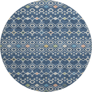 Machine Washable Indoor/Outdoor Neo Navy 8' x 8' Round Rug