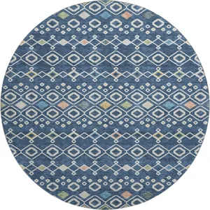 Machine Washable Indoor/Outdoor Neo Navy 8\' x 8\' Round Rug