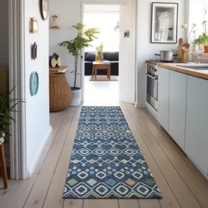 Machine Washable Indoor/Outdoor Neo Navy 2\'3\" x 7\'6\" Runner Rug