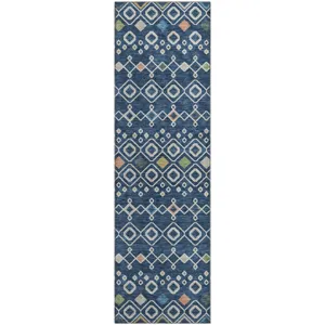 Machine Washable Indoor/Outdoor Neo Navy 2\'3\" x 7\'6\" Runner Rug