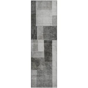 Machine Washable Indoor/Outdoor Neo Pewter 2\'3\" x 7\'6\" Runner Rug