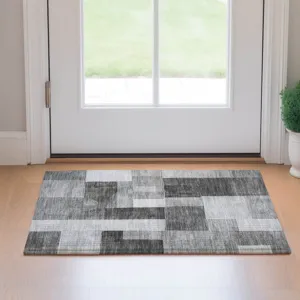 Machine Washable Indoor/Outdoor Neo Pewter 1\'8\" x 2\'6\" Rug