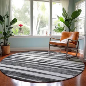 Machine Washable Indoor/Outdoor Neo Charcoal 8\' x 8\' Round Rug