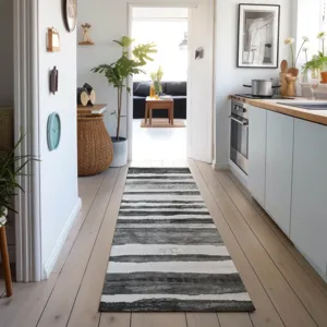 Machine Washable Indoor/Outdoor Neo Charcoal 2\'3\" x 7\'6\" Runner Rug