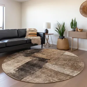 Indoor/Outdoor Nouveau Brown 8\' x 8\' Round Rug