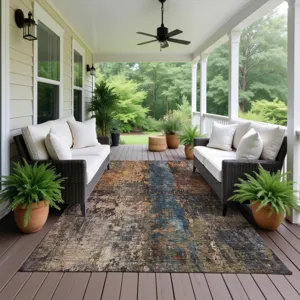 Indoor/Outdoor Nouveau Blue 3\' x 5\' Rug
