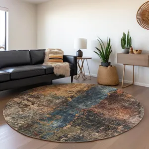 Indoor/Outdoor Nouveau Blue 8\' x 8\' Round Rug