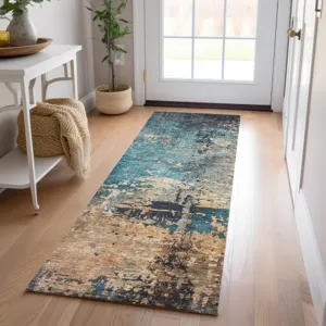 Indoor/Outdoor Nouveau Teal 2\'3\" x 7\'6\" Runner Rug