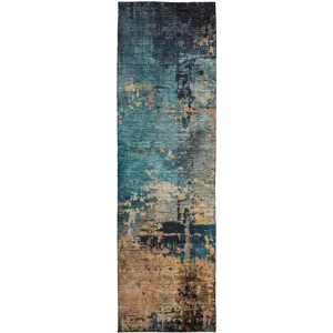 Indoor/Outdoor Nouveau Teal 2\'3\" x 7\'6\" Runner Rug