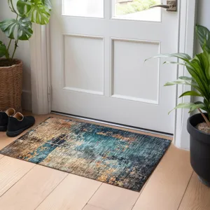 Indoor/Outdoor Nouveau Teal 1\'8\" x 2\'6\" Rug