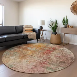 Indoor/Outdoor Nouveau Tan 8\' x 8\' Round Rug