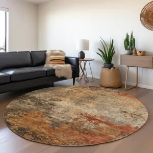 Indoor/Outdoor Nouveau Khaki 8\' x 8\' Round Rug