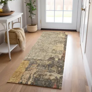 Indoor/Outdoor Nouveau Khaki 2\'3\" x 7\'6\" Runner Rug