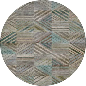 Machine Washable Nexus Teal 8' x 8' Round Rug