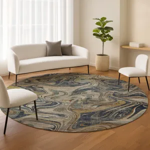 Machine Washable Nexus Navy 8\' x 8\' Round Rug