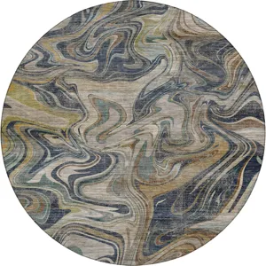 Machine Washable Nexus Navy 8' x 8' Round Rug