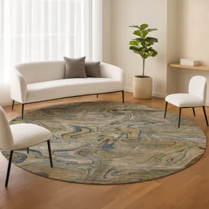 Machine Washable Nexus Putty 8\' x 8\' Round Rug