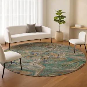Machine Washable Nexus Teal 8\' x 8\' Round Rug