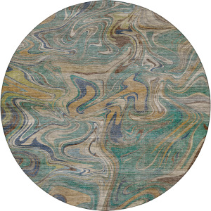 Machine Washable Nexus Teal 8' x 8' Round Rug