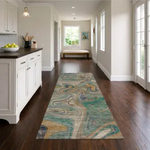 Machine Washable Nexus Teal 2\'3\" x 7\'6\" Runner Rug