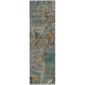 Machine Washable Nexus Teal 2'3" x 7'6" Runner Rug