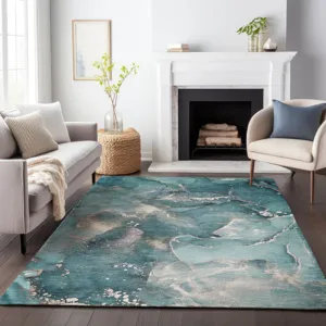 Luxury Washable Odyssey Teal 3\' x 5\' Rug