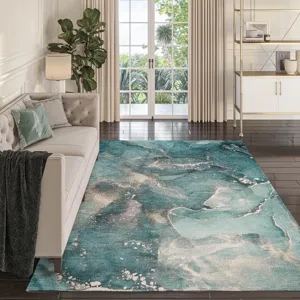 Luxury Washable Odyssey Teal 3\' x 5\' Rug