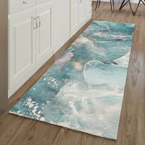 Luxury Washable Odyssey Teal 2\'3\" x 7\'6\" Runner Rug