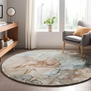 Luxury Washable Odyssey Tan 8\' x 8\' Round Rug