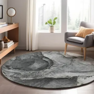 Luxury Washable Odyssey Charcoal 8\' x 8\' Round Rug