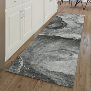 Luxury Washable Odyssey Charcoal 2\'3\" x 7\'6\" Runner Rug