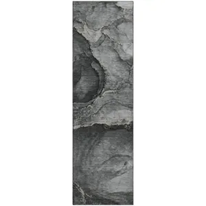 Luxury Washable Odyssey Charcoal 2\'3\" x 7\'6\" Runner Rug