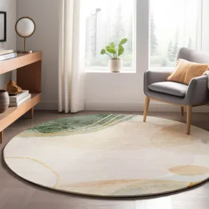 Luxury Washable Odyssey Beige 8\' x 8\' Round Rug