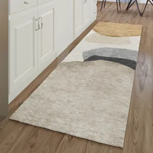 Luxury Washable Odyssey Taupe 2\'3\" x 7\'6\" Runner Rug