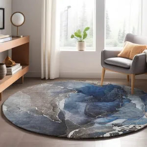 Luxury Washable Odyssey Blue 8\' x 8\' Round Rug