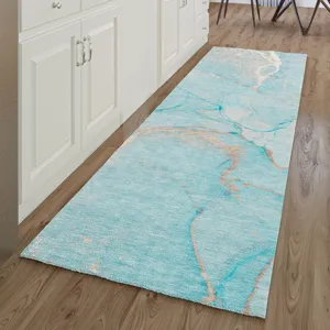 Luxury Washable Odyssey Teal 2\'3\" x 7\'6\" Runner Rug
