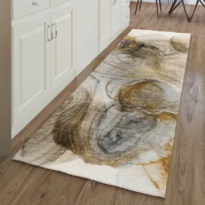 Luxury Washable Odyssey Beige 2\'3\" x 7\'6\" Runner Rug