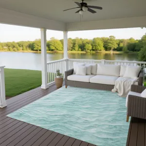Machine Washable Indoor/Outdoor Pacifica Aqua 10\' x 14\' Rug