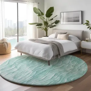 Machine Washable Indoor/Outdoor Pacifica Aqua 8\' x 8\' Round Rug