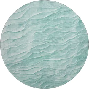 Machine Washable Indoor/Outdoor Pacifica Aqua 8\' x 8\' Round Rug