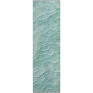 Machine Washable Indoor/Outdoor Pacifica Aqua 2\'3\" x 7\'6\" Runner Rug