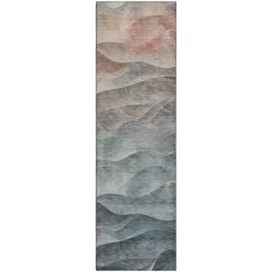 Machine Washable Indoor/Outdoor Pacifica Teal 2\'3\" x 7\'6\" Runner Rug