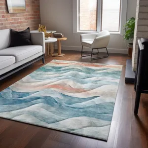 Machine Washable Indoor/Outdoor Pacifica Teal 9\' x 12\' Rug