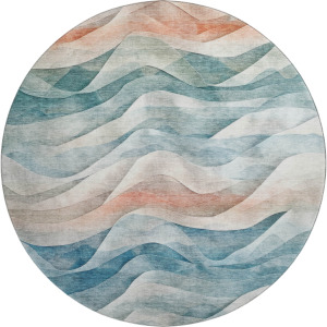 Machine Washable Indoor/Outdoor Pacifica Teal 8' x 8' Round Rug