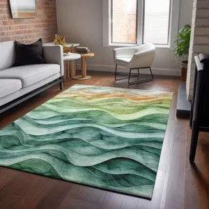 Machine Washable Indoor/Outdoor Pacifica Teal 9\' x 12\' Rug